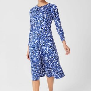 Hobbs Blue Print Long Sleeve Jersey Dress Size 2